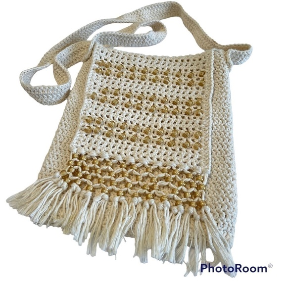 Boho handmade crochet macrame crossbody book bag - Picture 1 of 12